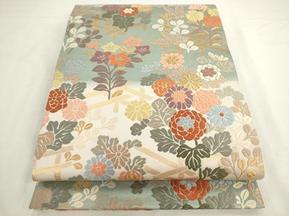 平和屋着物●六通柄袋帯 唐織 草花文 金糸 正絹 逸品 AABL2382pf