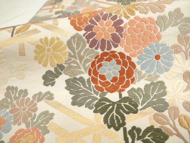 平和屋着物●六通柄袋帯 唐織 草花文 金糸 正絹 逸品 AABL2382pf
