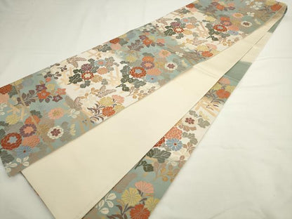 平和屋着物●六通柄袋帯 唐織 草花文 金糸 正絹 逸品 AABL2382pf