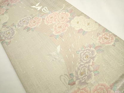 平和屋着物▼六通柄袋帯　草花文　金銀糸　正絹　逸品　AABL2383pf