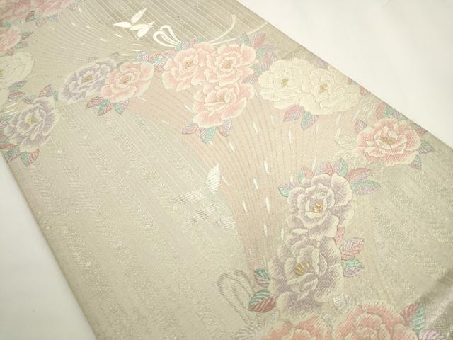 平和屋着物▼六通柄袋帯　草花文　金銀糸　正絹　逸品　AABL2383pf