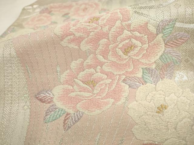 平和屋着物▼六通柄袋帯　草花文　金銀糸　正絹　逸品　AABL2383pf