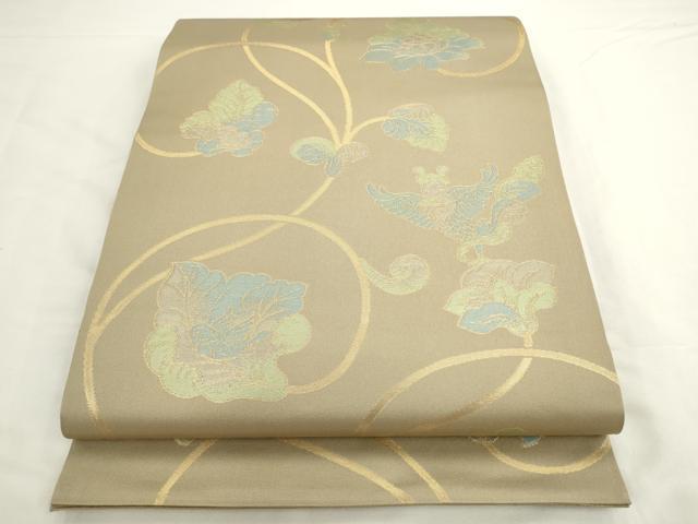 平和屋着物●全通柄 本袋帯 更紗花鳥文 金糸 正絹 逸品 AABL2384pf