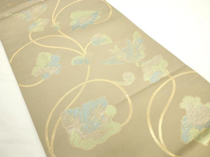 平和屋着物●全通柄 本袋帯 更紗花鳥文 金糸 正絹 逸品 AABL2384pf