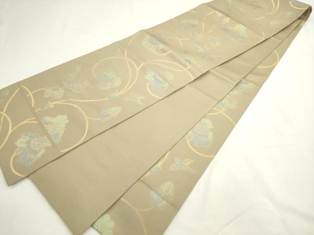 平和屋着物●全通柄 本袋帯 更紗花鳥文 金糸 正絹 逸品 AABL2384pf
