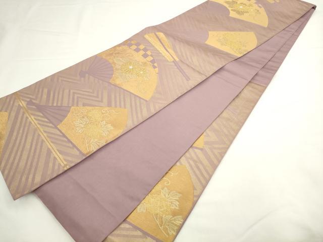 平和屋着物●西陣 川島織物 六通柄 本袋帯 扇面草花文 金銀糸 正絹 逸品 AABL2386pf