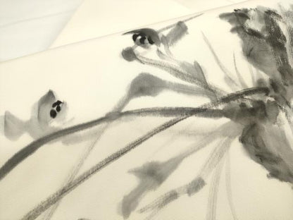平和屋着物▼塩瀬　九寸名古屋帯　作家物　手描き　草花文　正絹　逸品　AABL2388pf