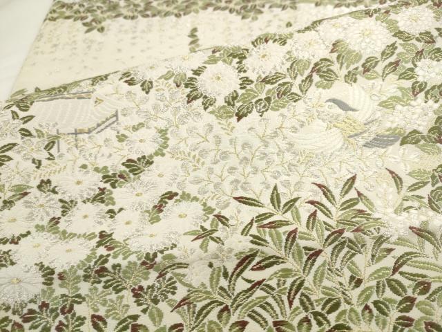 平和屋着物●六通柄袋帯 唐織 風景花鳥文 金銀糸 正絹 逸品 AABL2393pf