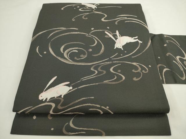 平和屋着物●九寸名古屋帯 跳兎 正絹 逸品 AABL2395pf