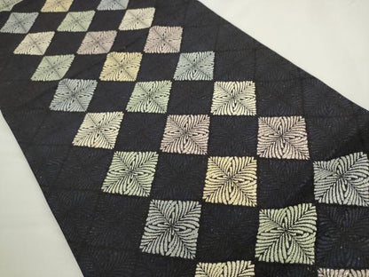 平和屋着物●六通柄袋帯 菱文 金糸 正絹 逸品 AABL2396pf