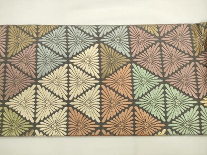 平和屋着物●九寸名古屋帯 唐織 松葉文 金糸 正絹 逸品 AABL2397pf