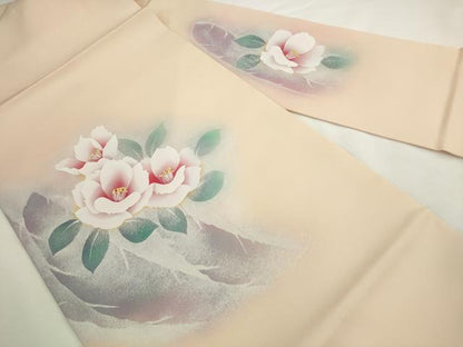 平和屋着物●塩瀬　九寸名古屋帯　椿　金銀彩　正絹　逸品　AABL2400pf