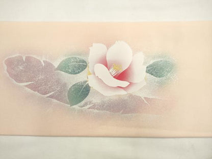 平和屋着物●塩瀬　九寸名古屋帯　椿　金銀彩　正絹　逸品　AABL2400pf