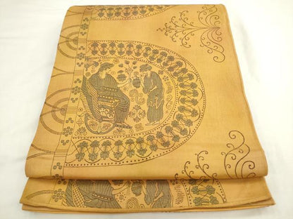 平和屋着物▼六通柄袋帯　人物文　正絹　逸品　AABL2407pf