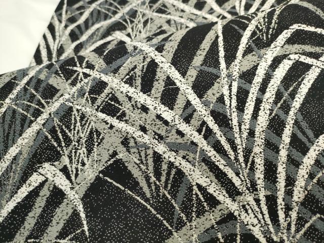 平和屋着物●六通柄袋帯　芝文　黒地　銀糸　鈴乃屋扱い　正絹　逸品　AABL2408pf