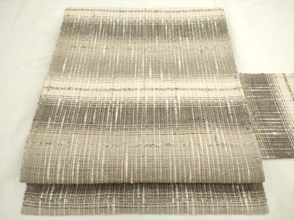 平和屋着物●八寸名古屋帯　ぜんまい紬　横段文　正絹　逸品　AABL2409pf