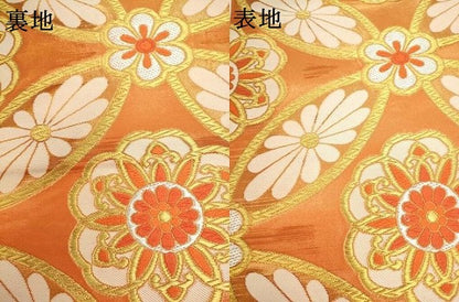 平和屋着物▼六通柄袋帯　裳羽津帯　七宝花文　金銀糸　正絹　逸品　AABL2410pf