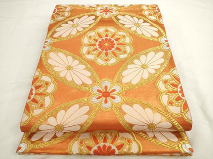 平和屋着物▼六通柄袋帯　裳羽津帯　七宝花文　金銀糸　正絹　逸品　AABL2410pf