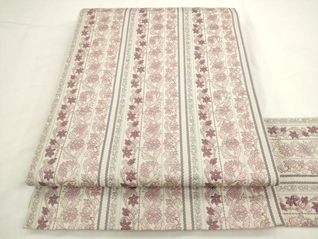 平和屋着物●本場筑前博多織　八寸名古屋帯　草花間道　正絹　逸品　AABL2411pf