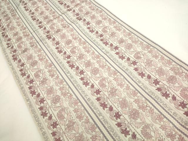 平和屋着物●本場筑前博多織　八寸名古屋帯　草花間道　正絹　逸品　AABL2411pf