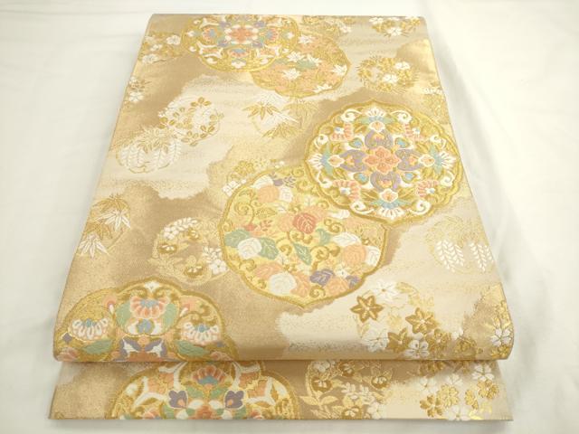 平和屋着物●西陣　服部織物謹製　六通柄袋帯　唐織　道長飾花文　金糸　正絹　逸品　AABL2412pf