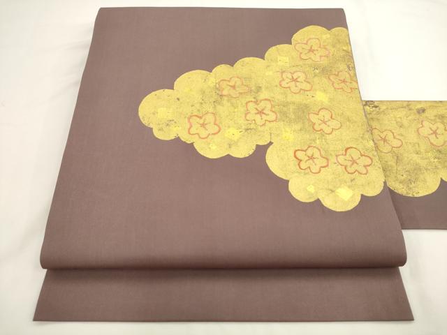 平和屋着物●塩瀬　九寸名古屋帯　雲取り舞桜文　金彩　正絹　逸品　AABL2415pf