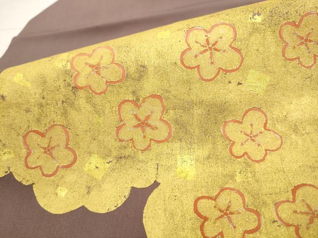 平和屋着物●塩瀬　九寸名古屋帯　雲取り舞桜文　金彩　正絹　逸品　AABL2415pf