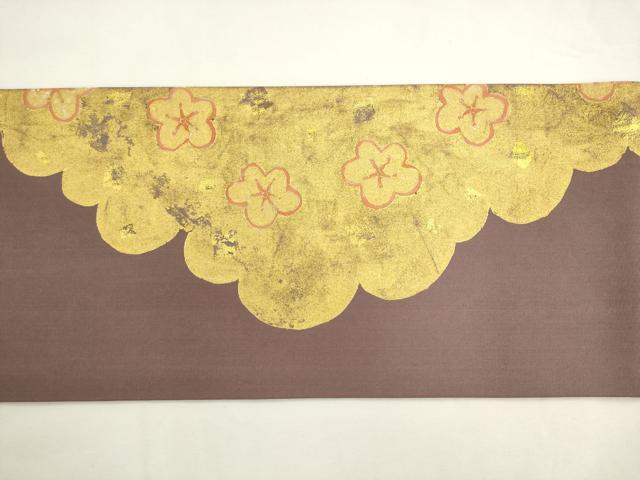 平和屋着物●塩瀬　九寸名古屋帯　雲取り舞桜文　金彩　正絹　逸品　AABL2415pf