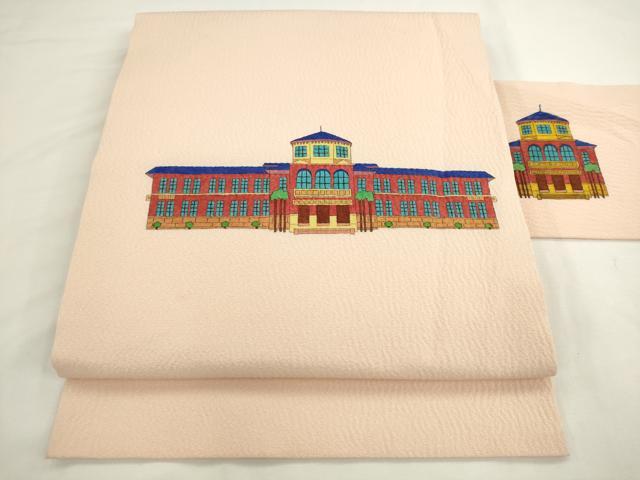 平和屋着物●九寸名古屋帯　風景文　正絹　逸品　AABL2416pf
