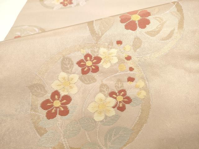 平和屋着物●西陣　長谷川織物　九寸開き名古屋帯　草花丸紋　金糸　正絹　逸品　AABL2417pf