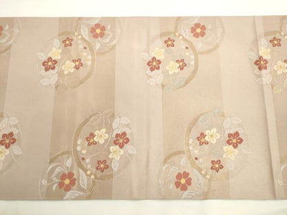 平和屋着物●西陣　長谷川織物　九寸開き名古屋帯　草花丸紋　金糸　正絹　逸品　AABL2417pf