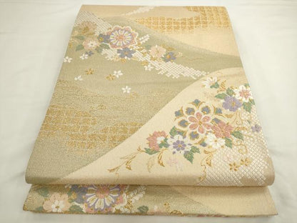 平和屋着物●六通柄袋帯　深山小花文様　金糸　正絹　逸品　AABL2419pf