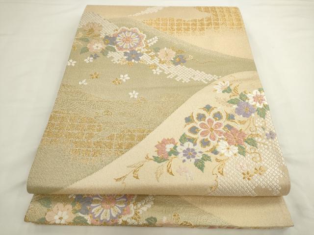 平和屋着物●六通柄袋帯　深山小花文様　金糸　正絹　逸品　AABL2419pf