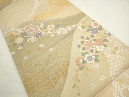 平和屋着物●六通柄袋帯　深山小花文様　金糸　正絹　逸品　AABL2419pf