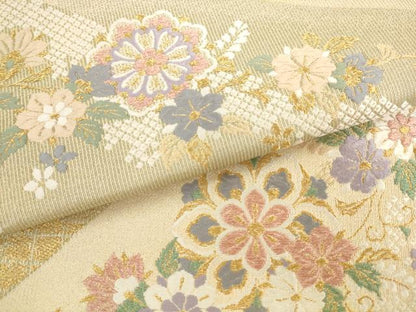 平和屋着物●六通柄袋帯　深山小花文様　金糸　正絹　逸品　AABL2419pf