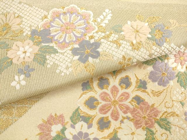 平和屋着物●六通柄袋帯　深山小花文様　金糸　正絹　逸品　AABL2419pf