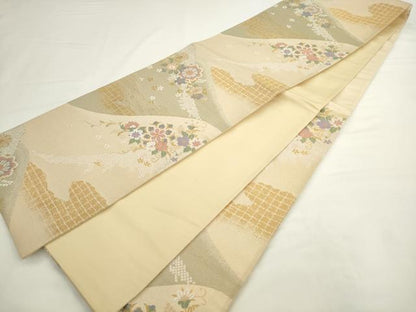 平和屋着物●六通柄袋帯　深山小花文様　金糸　正絹　逸品　AABL2419pf