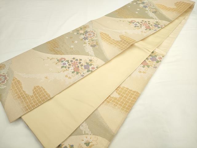 平和屋着物●六通柄袋帯　深山小花文様　金糸　正絹　逸品　AABL2419pf