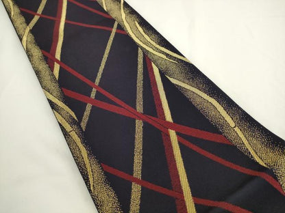 平和屋着物●両面半幅帯　幾何学文様　黒地　金糸　正絹　逸品　AABL2420pf
