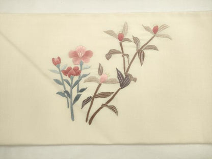平和屋着物●九寸名古屋帯　総刺繍　草花文　正絹　逸品　AABL2424pf