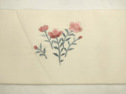 平和屋着物●九寸名古屋帯　総刺繍　草花文　正絹　逸品　AABL2424pf
