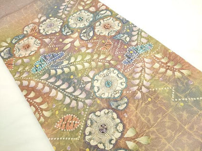 平和屋着物●太鼓柄袋帯　辻が花　絞り　金糸　正絹　逸品　AABL2426pf