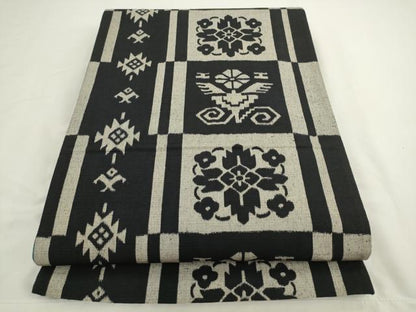 平和屋着物●全通柄袋帯　紬地　草花文　正絹　逸品　AABL2428pf