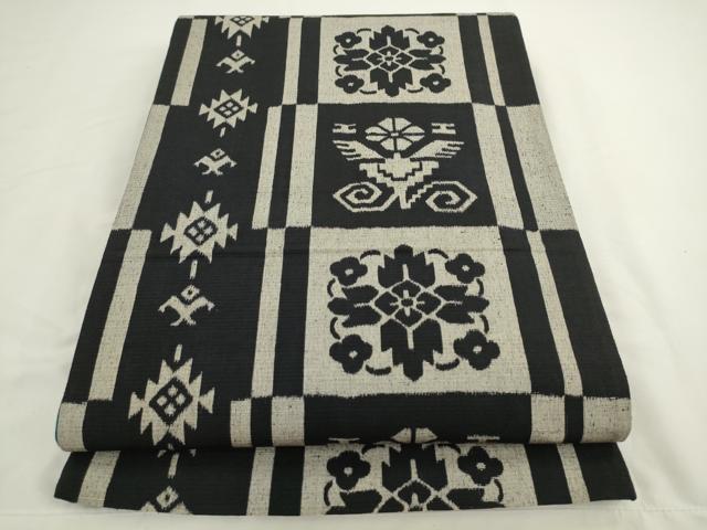 平和屋着物●全通柄袋帯　紬地　草花文　正絹　逸品　AABL2428pf