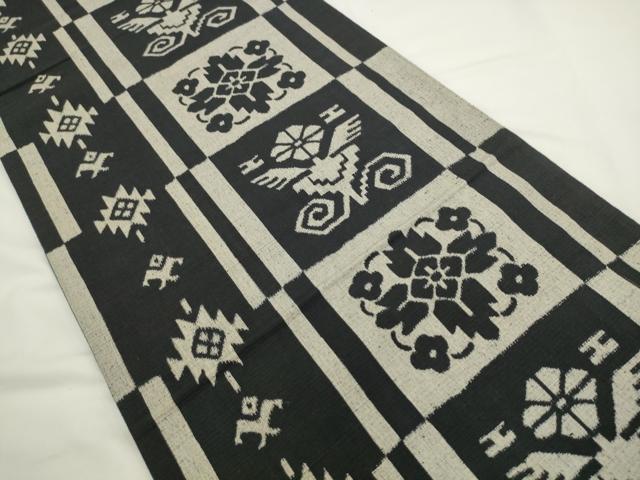 平和屋着物●全通柄袋帯　紬地　草花文　正絹　逸品　AABL2428pf