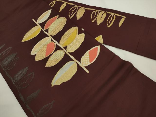 平和屋着物●九寸名古屋帯　枝葉文　金糸　正絹　逸品　AABL2429pf