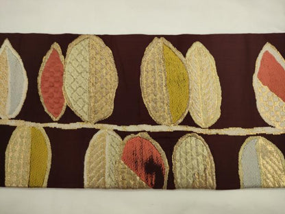 平和屋着物●九寸名古屋帯　枝葉文　金糸　正絹　逸品　AABL2429pf