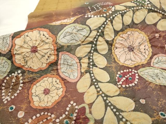 平和屋着物●太鼓柄袋帯　作家物　辻が花　絞り　金糸　正絹　逸品　AABL2433pf