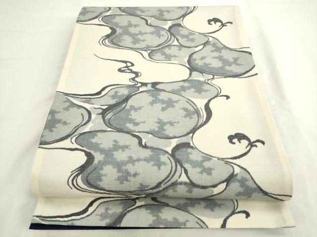 平和屋着物▼全通柄袋帯　紬地　流水文　伊織　正絹　逸品　AABL2434pf