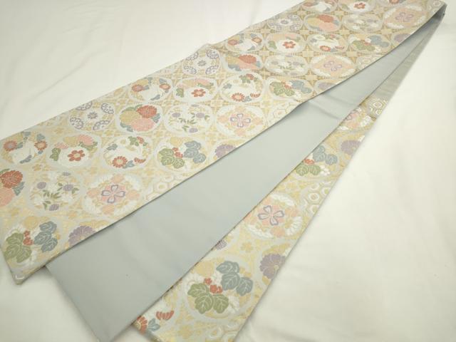 平和屋着物●西陣　岡文織物謹製　六通柄袋帯　唐織　新小石丸　花兎　金糸　正絹　逸品　AABL2439pf